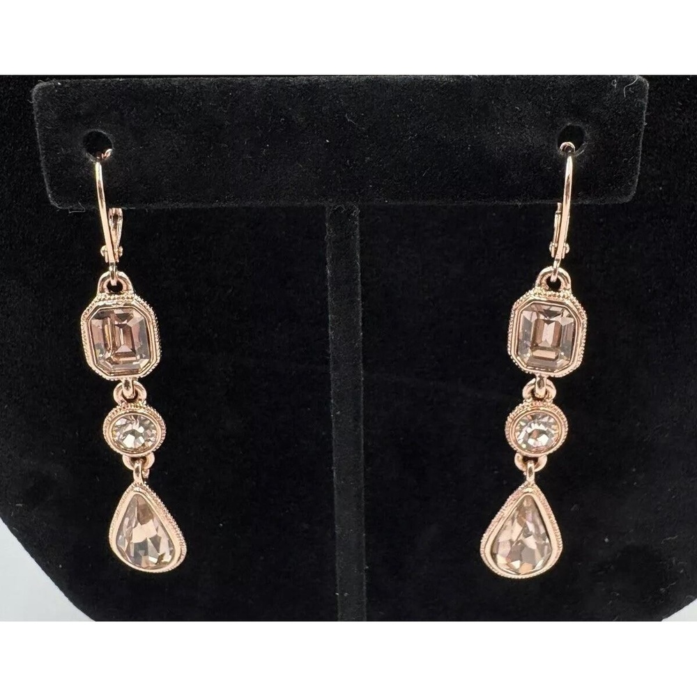 Givenchy Rose Gold Tone Parure Crystal Y Drop Necklace Bracelet Dangle Earrings - Picture 3 of 16